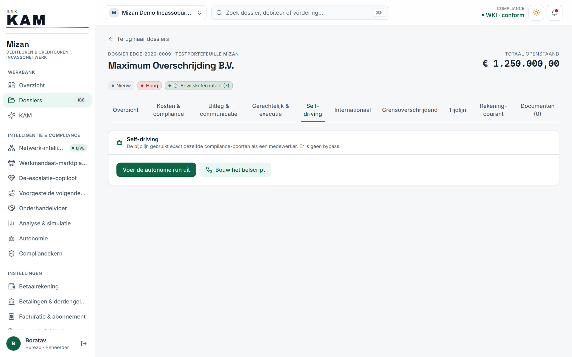 The Self-driving tab: autonomous handling per case file, through exactly the same legal gates as a member of staff