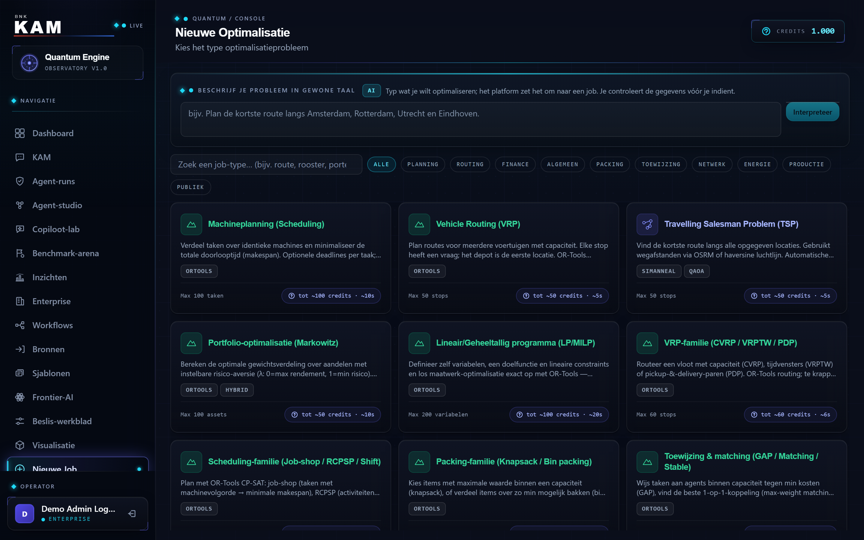 The catalogue with the AI bar Talk to your problem and the card gallery of problem types