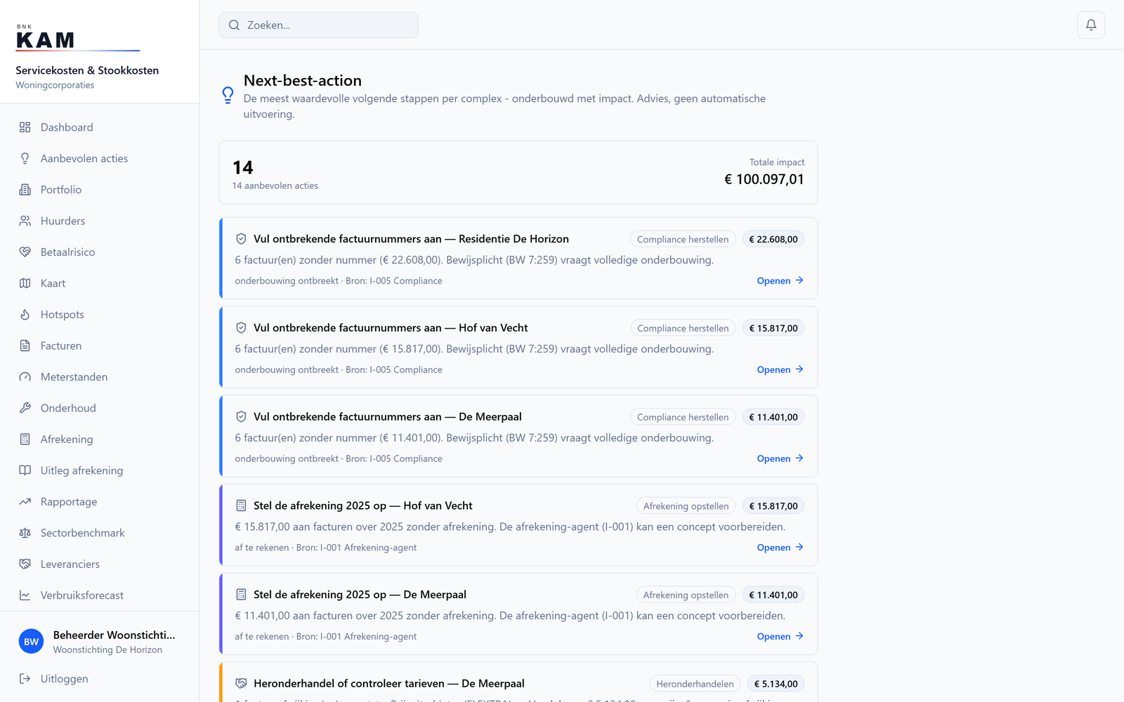 Recommended actions: prioritised actions with a direct link to the solution
