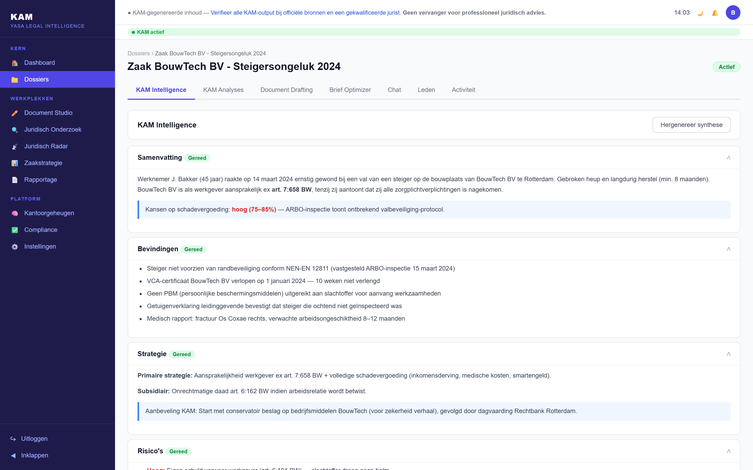 KAM Intelligence answers a legal question with substantiation and source references
