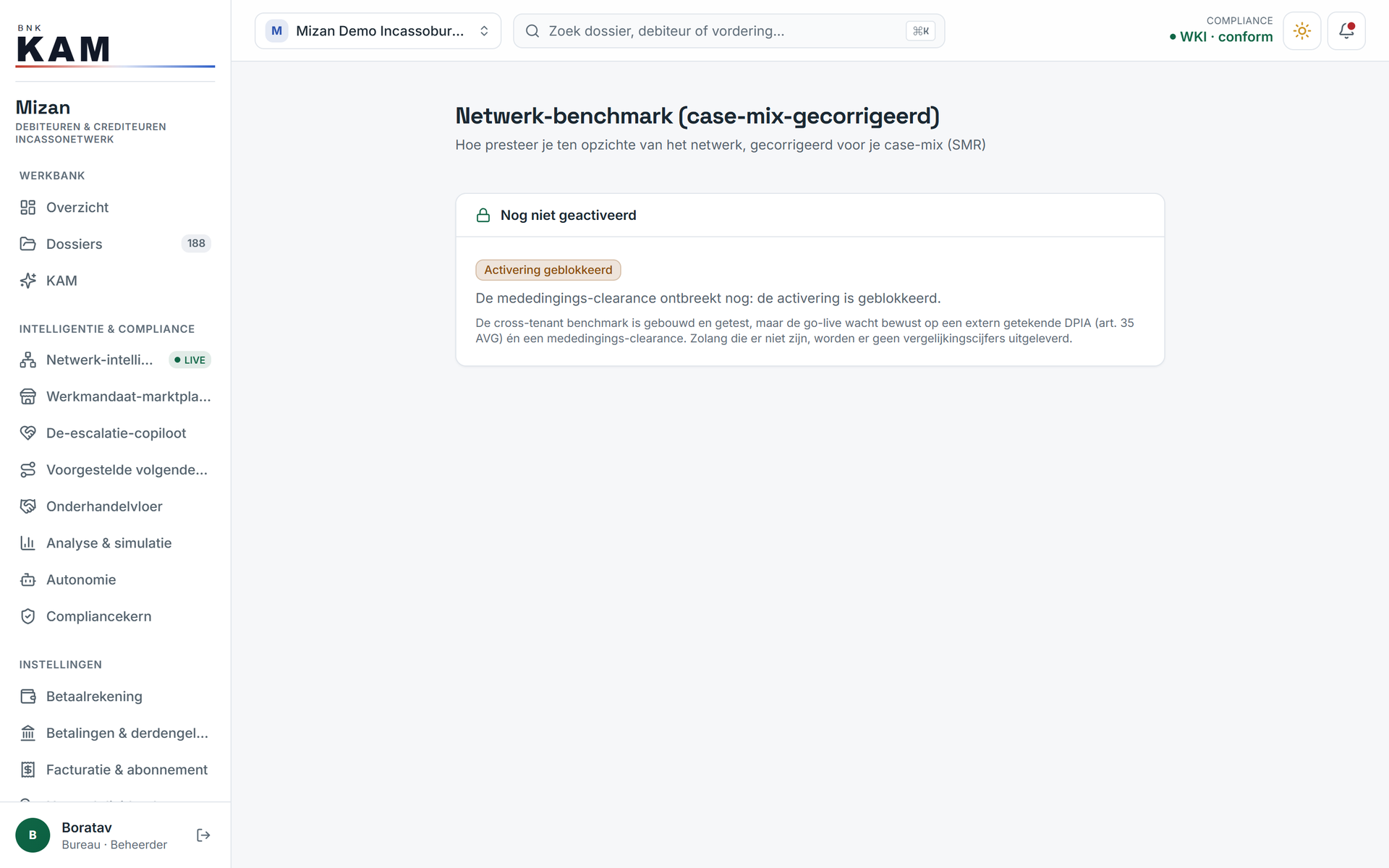 The network benchmark compares your performance fairly with the network; it is built and tested, but deliberately waits for an external legal approval before any figures are released