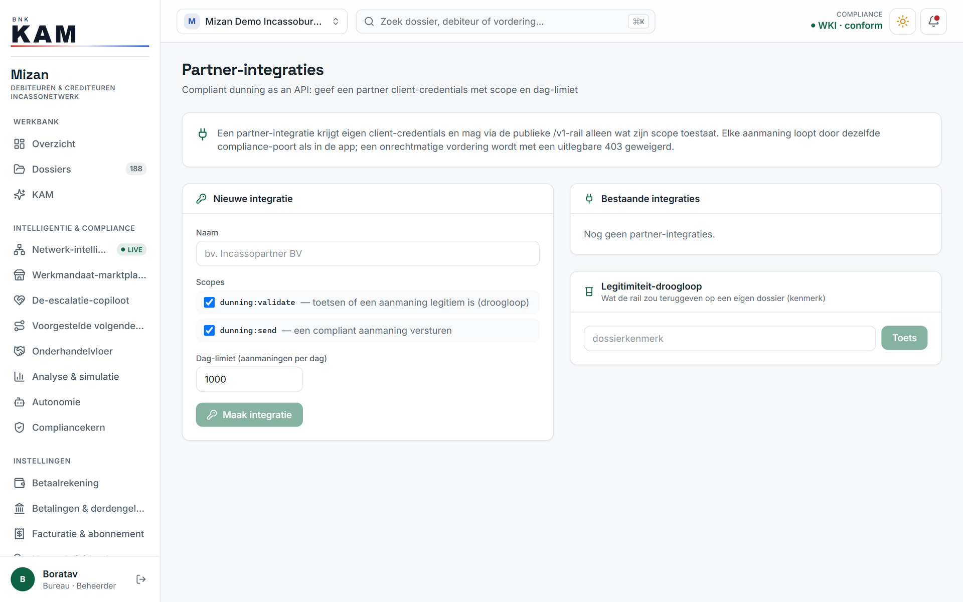 Compliant dunning as a service: partners can send reminders via a secure connection, through exactly the same legal gates as in the app