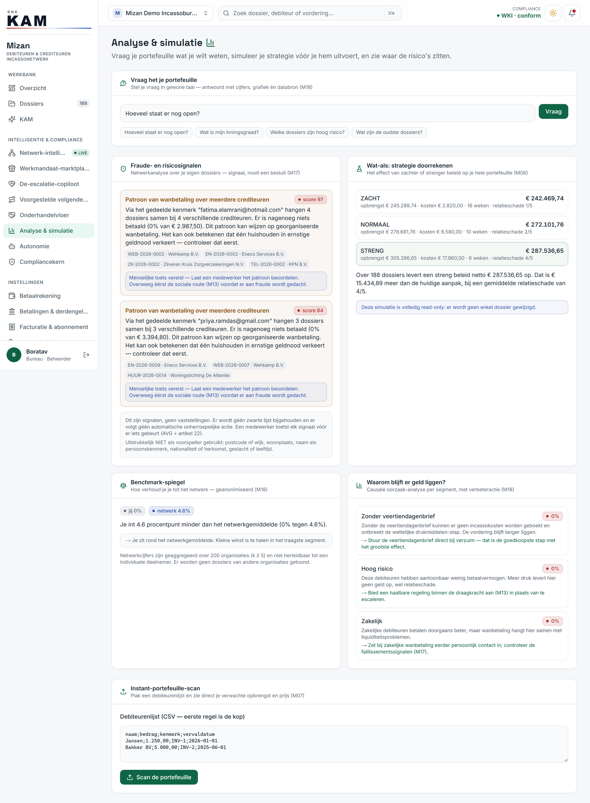 Analysis and simulation: run the numbers on a strategy before you execute it, without changing a case file, and see where the risks lie