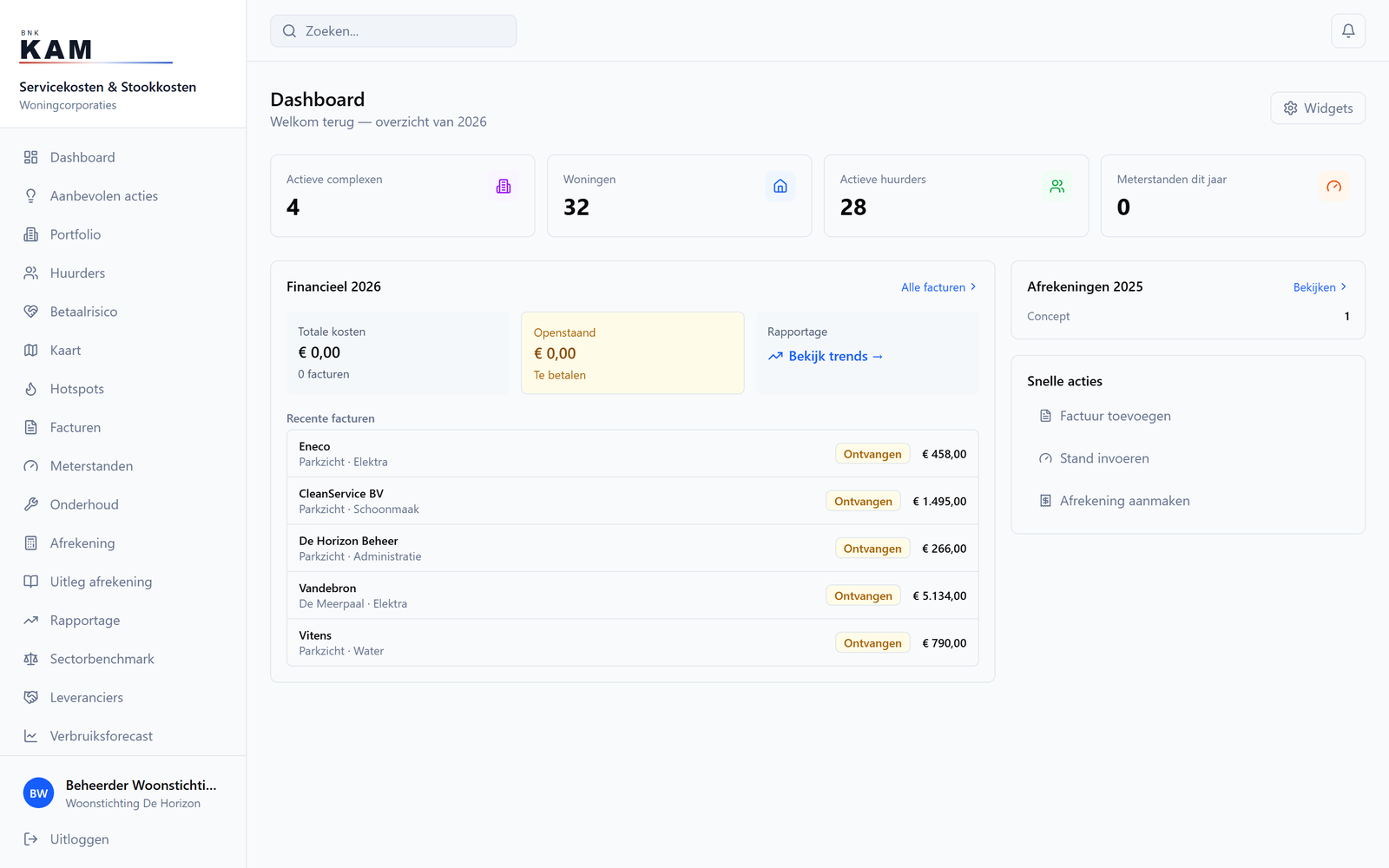 Service charges dashboard, overview of complexes, homes, costs and statements