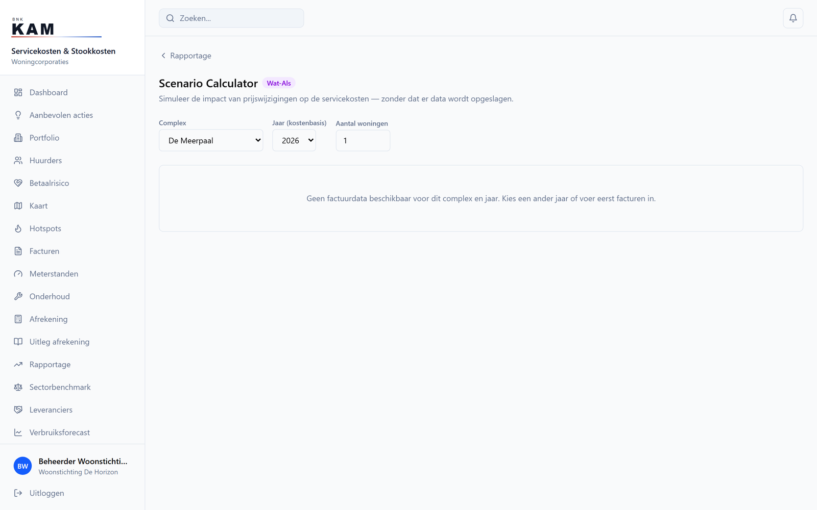 Scenario Calculator: simulate price changes on the service charges