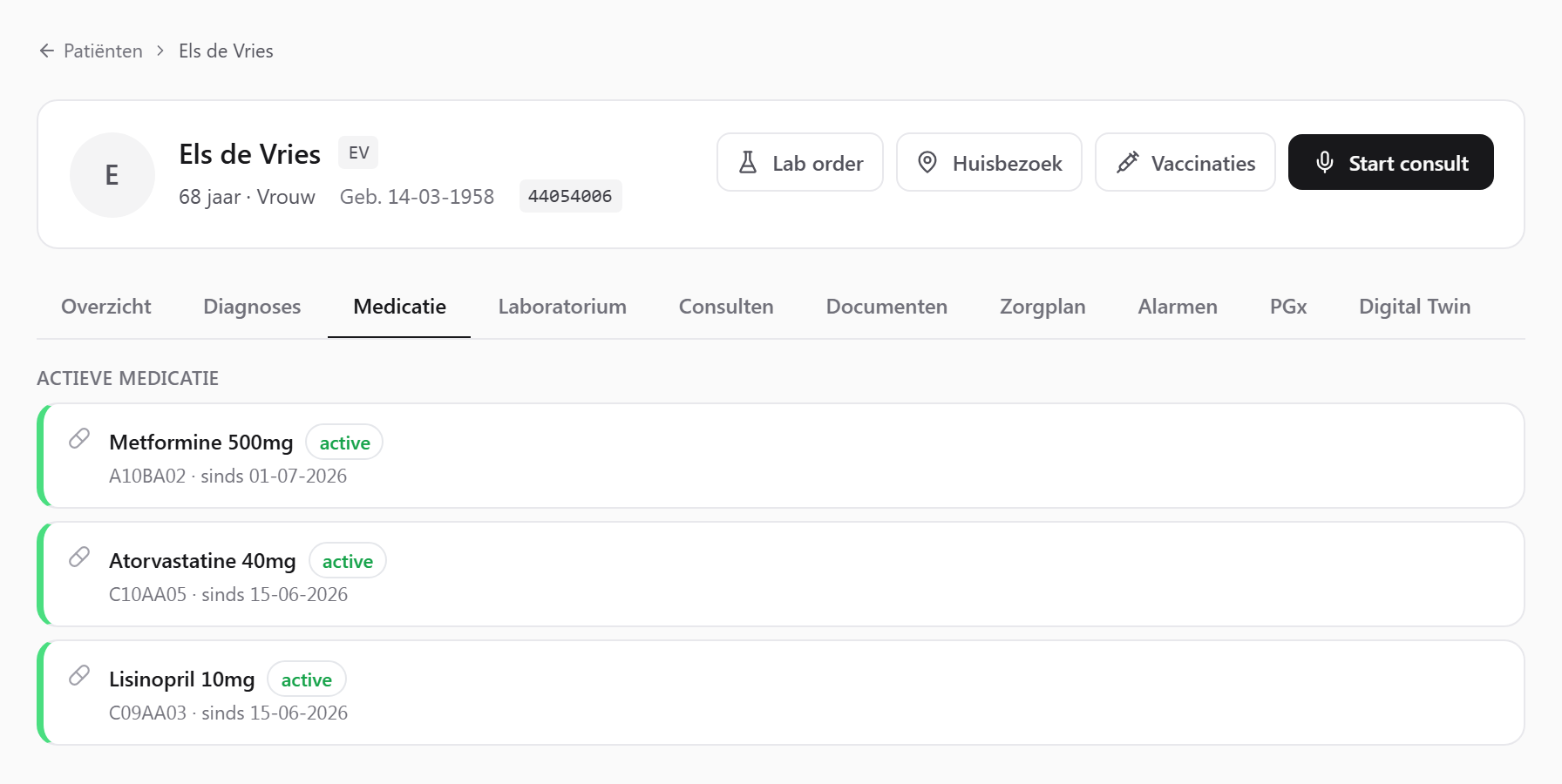 الملف الطبي في Tonyukuk، تبويب الأدوية من FHIR MedicationRequest