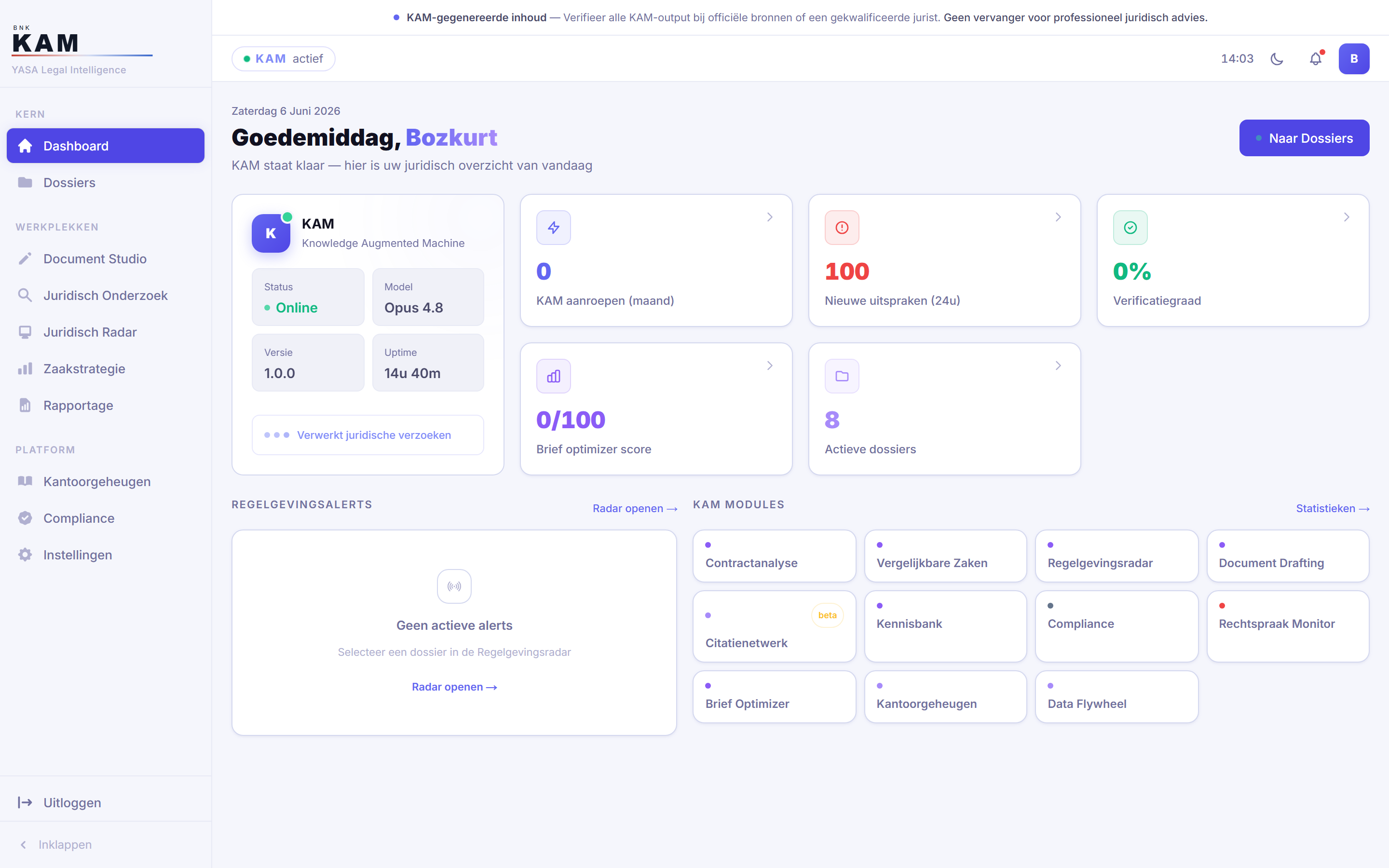 The YASA dashboard with open case files, deadlines, recent analyses and alerts